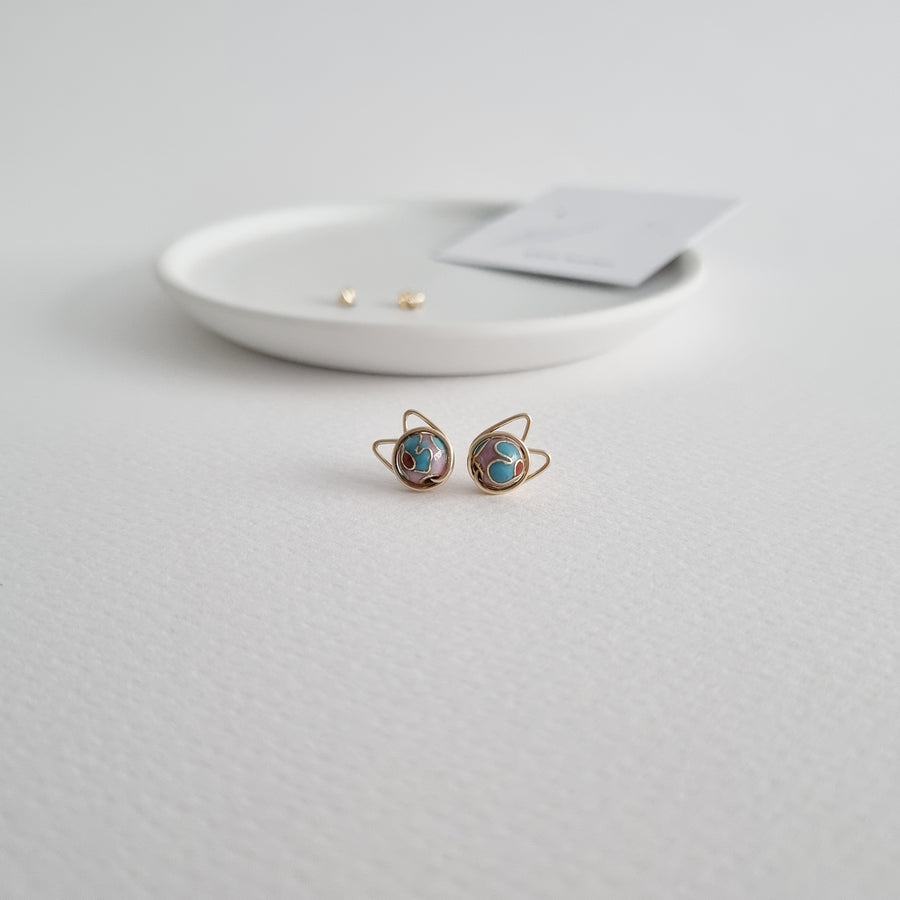 Meowstuds (Medium) / Cloisonné (Turquoise Color)