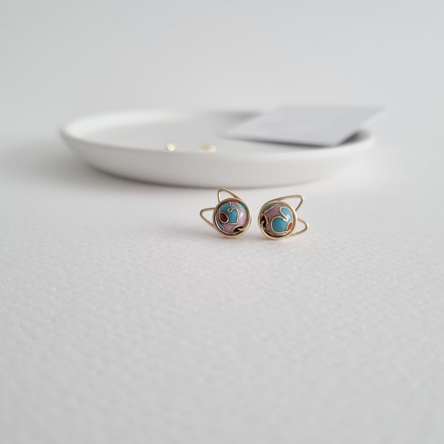 Meowstuds (Medium) / Cloisonné (Turquoise Color)