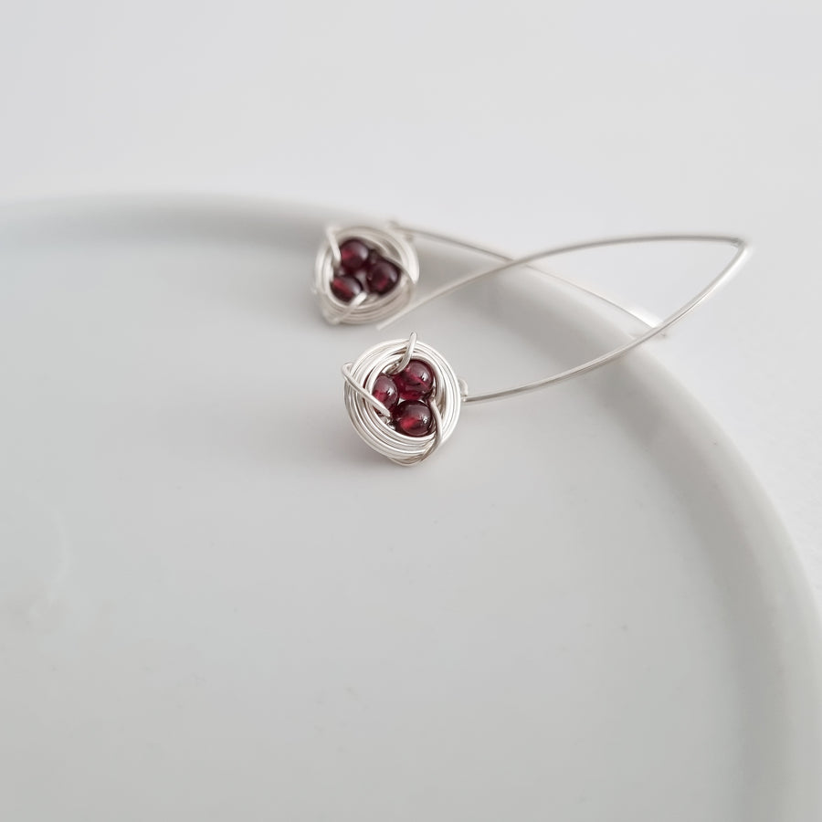 Robin's Nest Marquis Earrings (11mm) / Red Garnet / 925 Silver