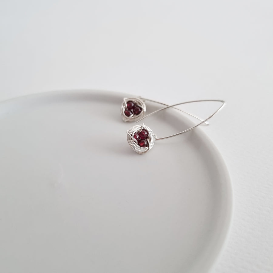 Robin's Nest Marquis Earrings (11mm) / Red Garnet / 925 Silver