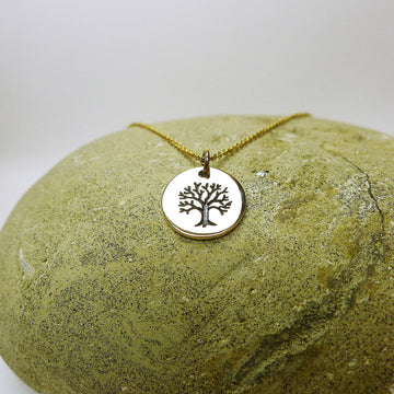 Round Disc with Etched Tree Necklace - Natural Bronze/925Silver