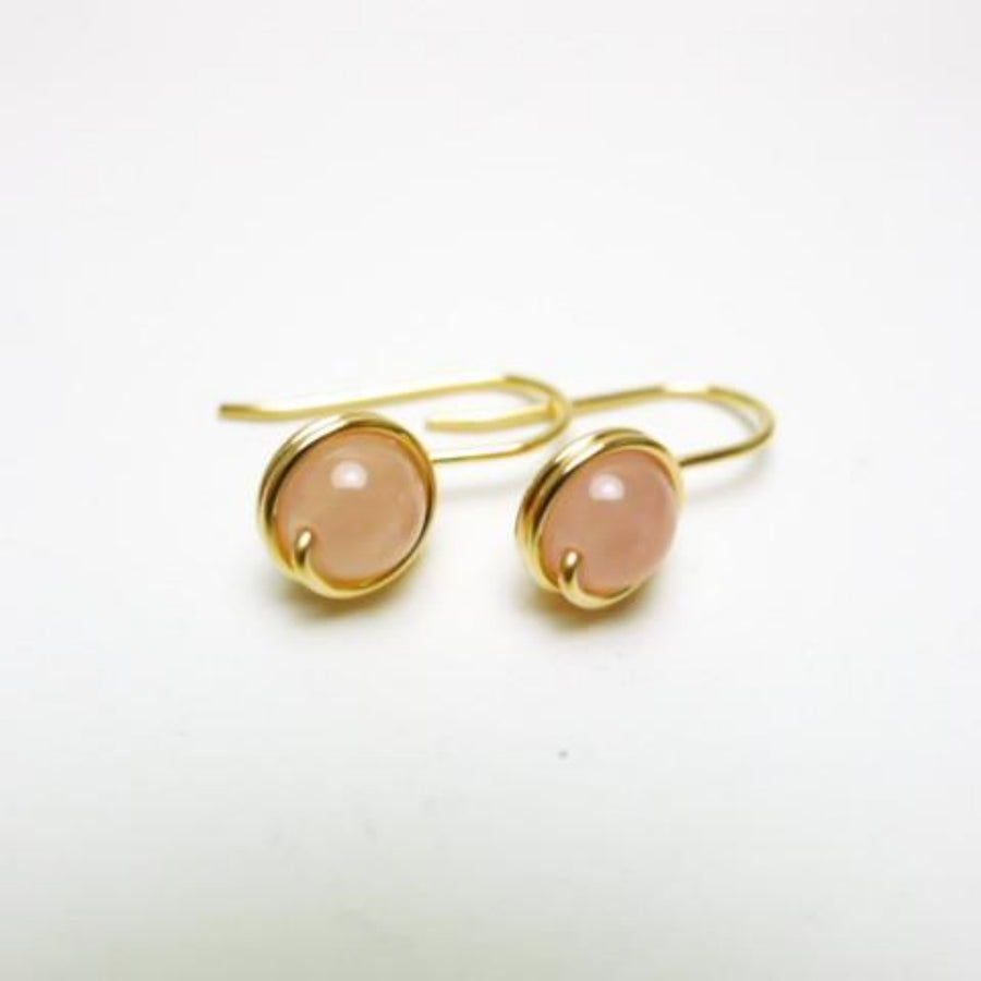 Rose Quartz Wrapped Drop Earrings / 14k Gold-filled