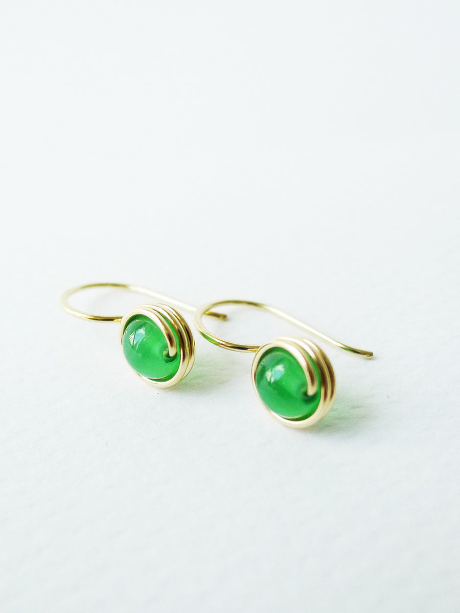Green Agate Drop Earrings / Regular Size