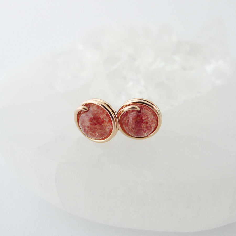 Strawberry Quartz Earstuds (Medium) / 14k Gold-filled