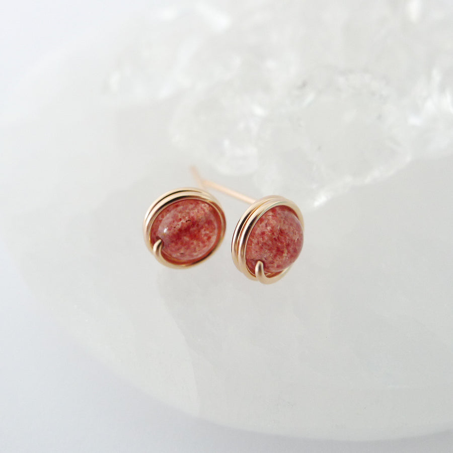 Strawberry Quartz Earstuds (Medium) / 14k Gold-filled