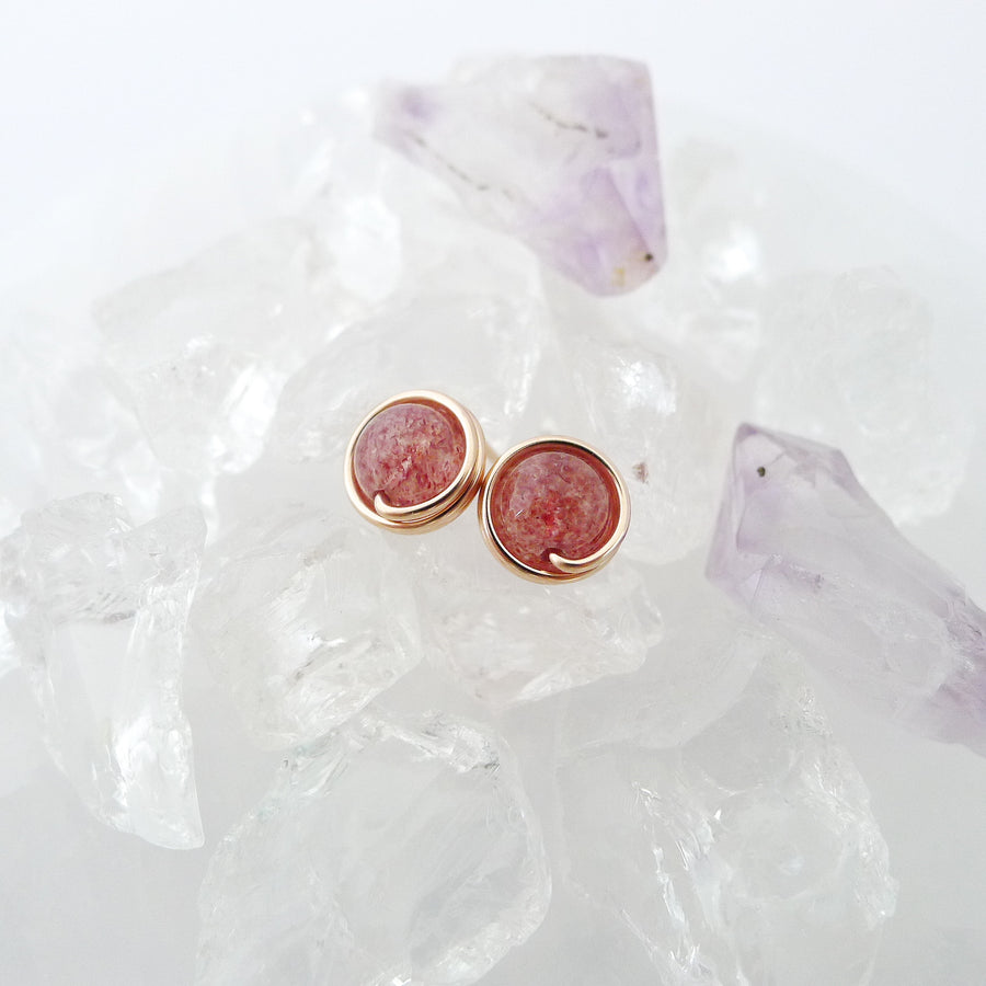 Strawberry Quartz Earstuds (Medium) / 14k Gold-filled