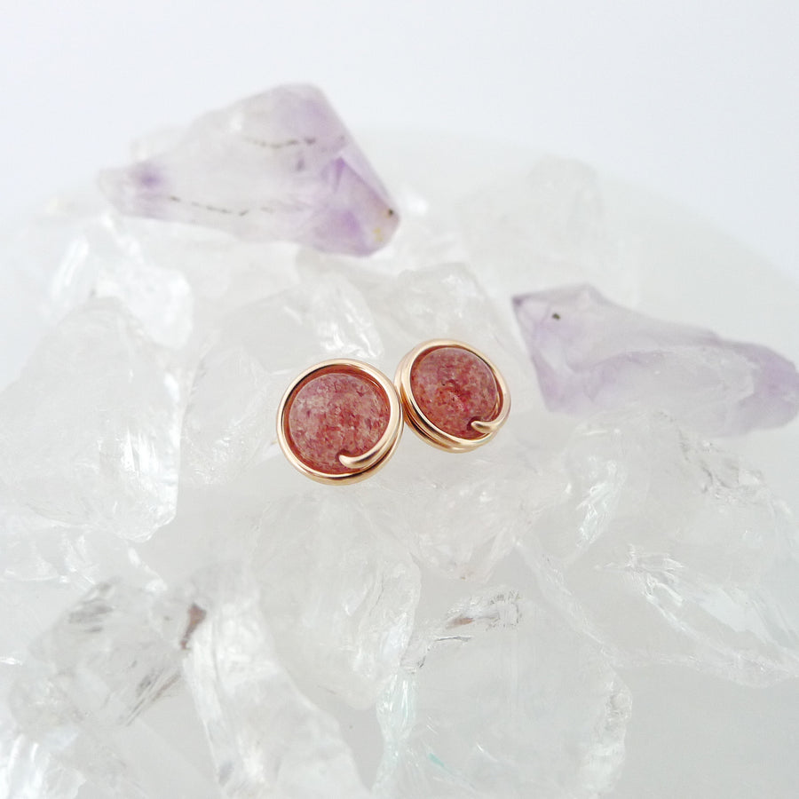 Strawberry Quartz Earstuds (Medium) / 14k Gold-filled