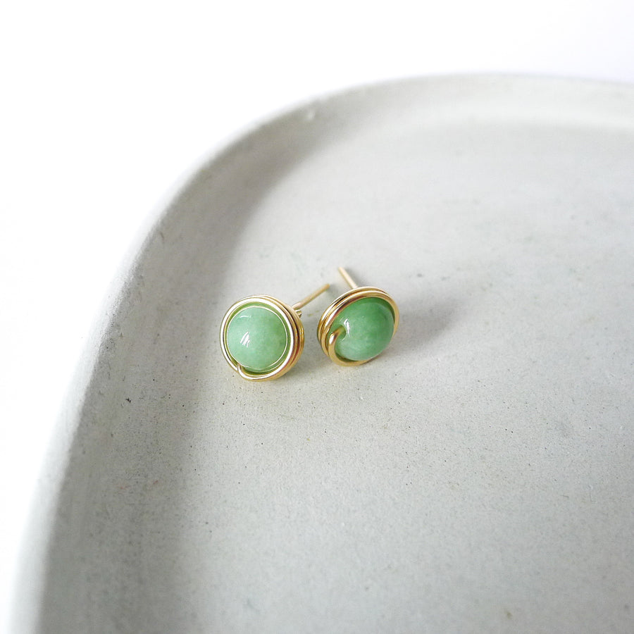 Green Myanmar Jade Earstuds / 14k Gold-filled