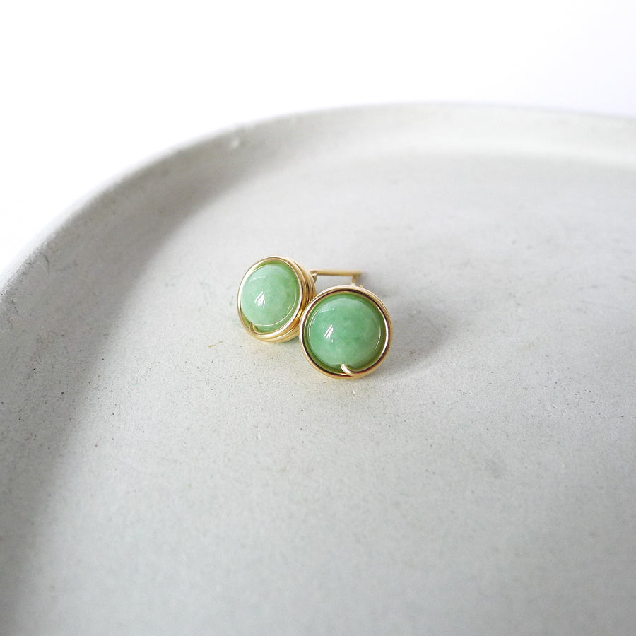 Green Myanmar Jade Earstuds / 14k Gold-filled