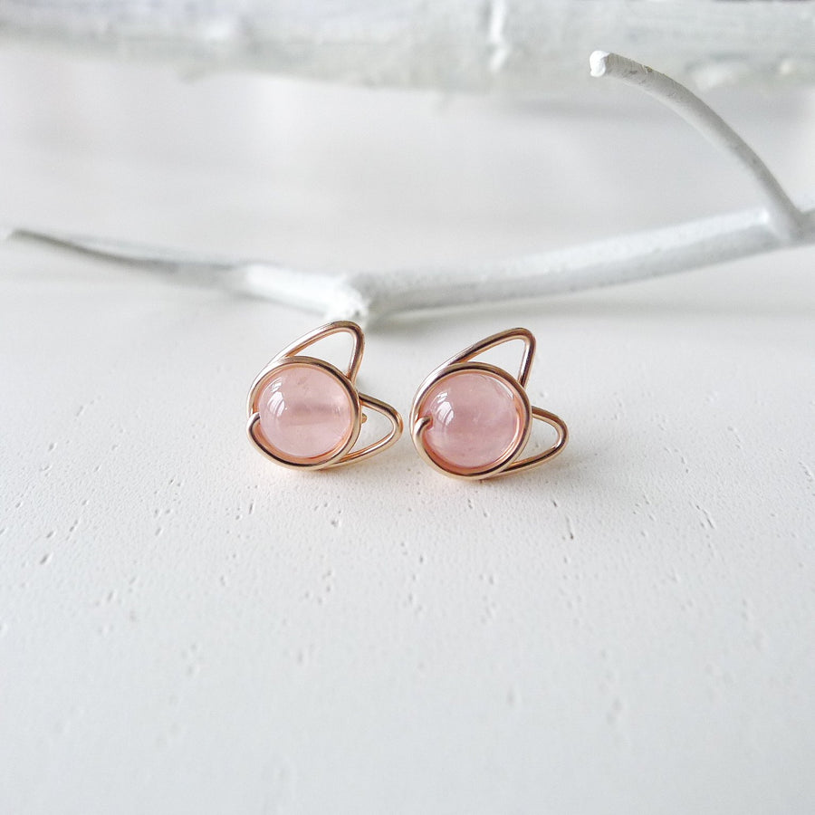 Meowstuds (Medium) / Madagascar Rose Quartz