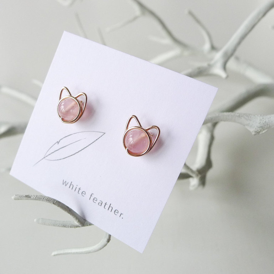 Meowstuds (Medium) / Madagascar Rose Quartz