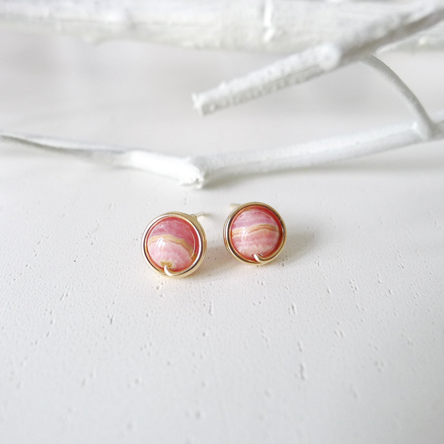 Rhodochrosite Earstuds (Medium) / 14k Gold-filled