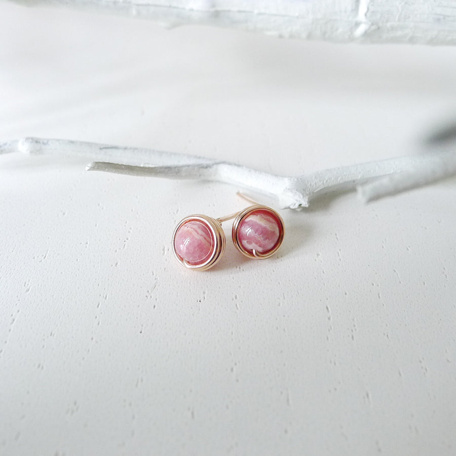 Rhodochrosite Earstuds (Medium) / 14k Gold-filled