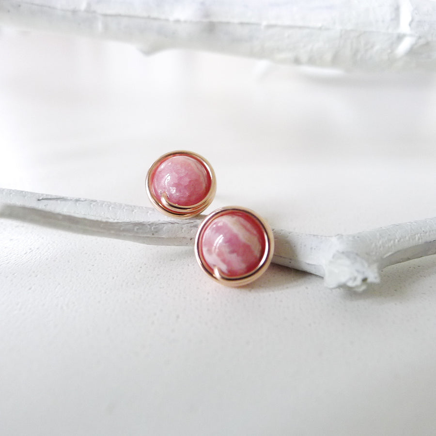 Rhodochrosite Earstuds (Medium) / 14k Gold-filled