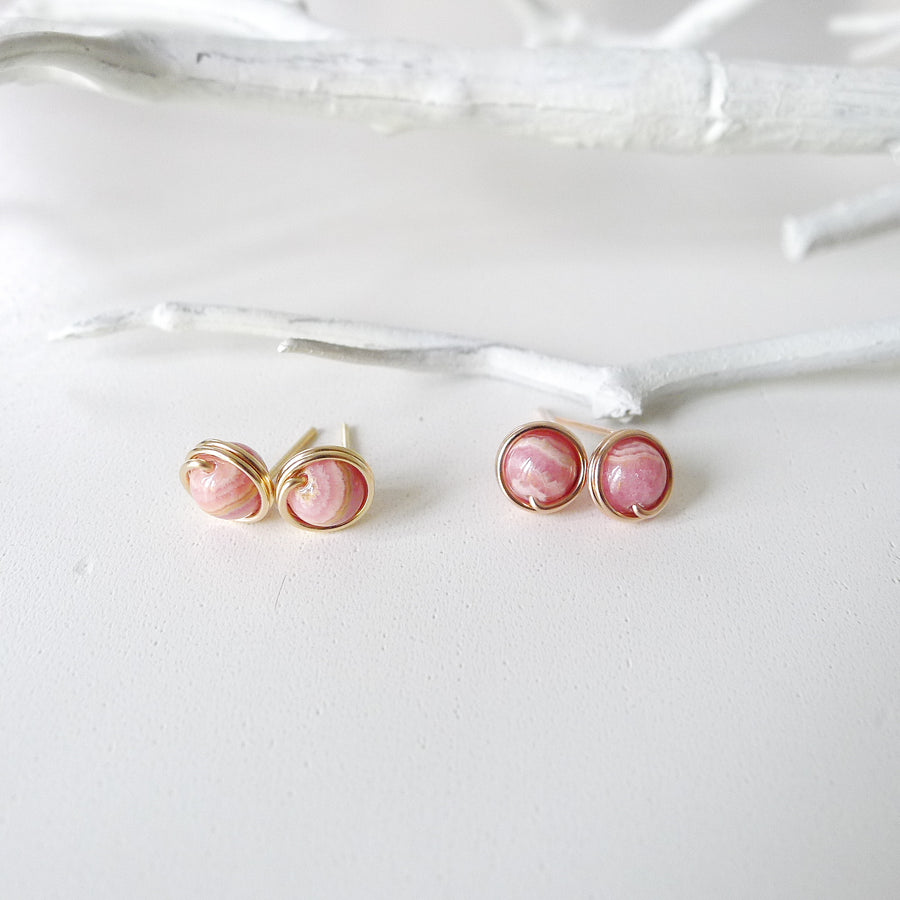 Rhodochrosite Earstuds (Medium) / 14k Gold-filled