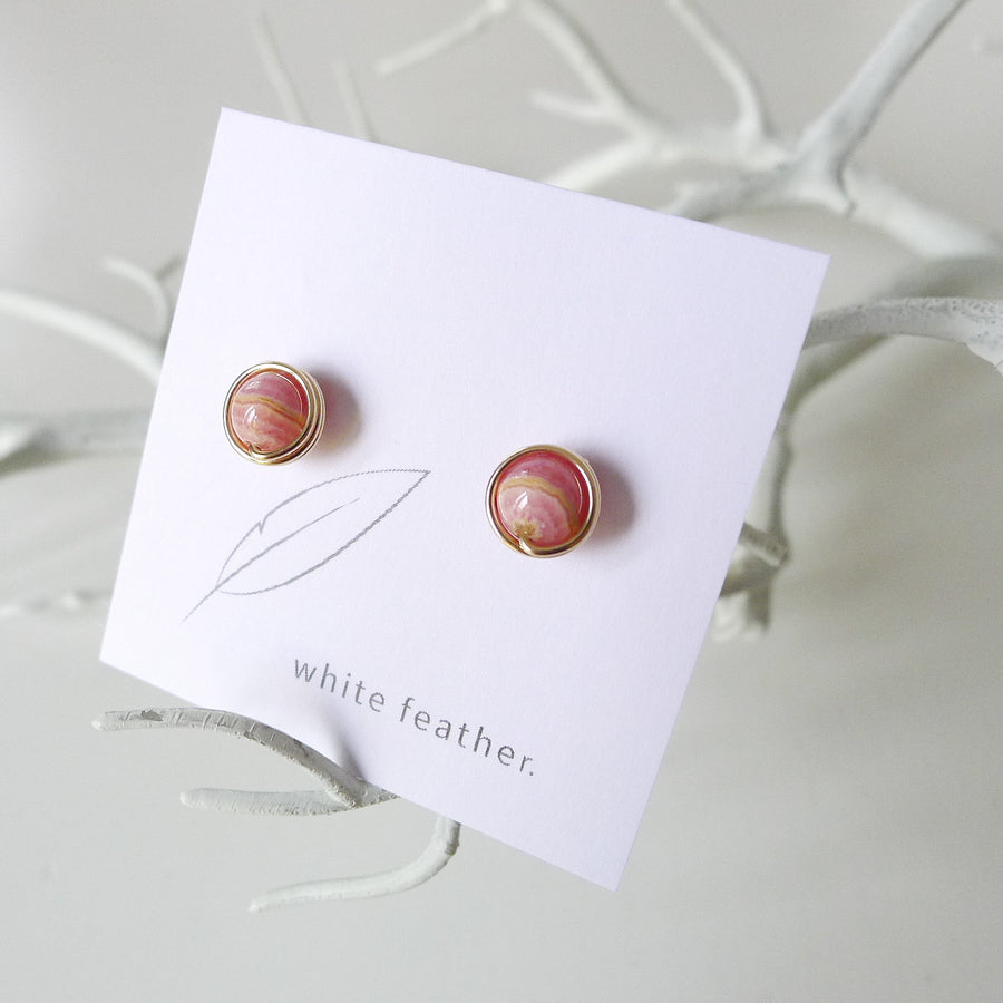 Rhodochrosite Earstuds (Medium) / 14k Gold-filled