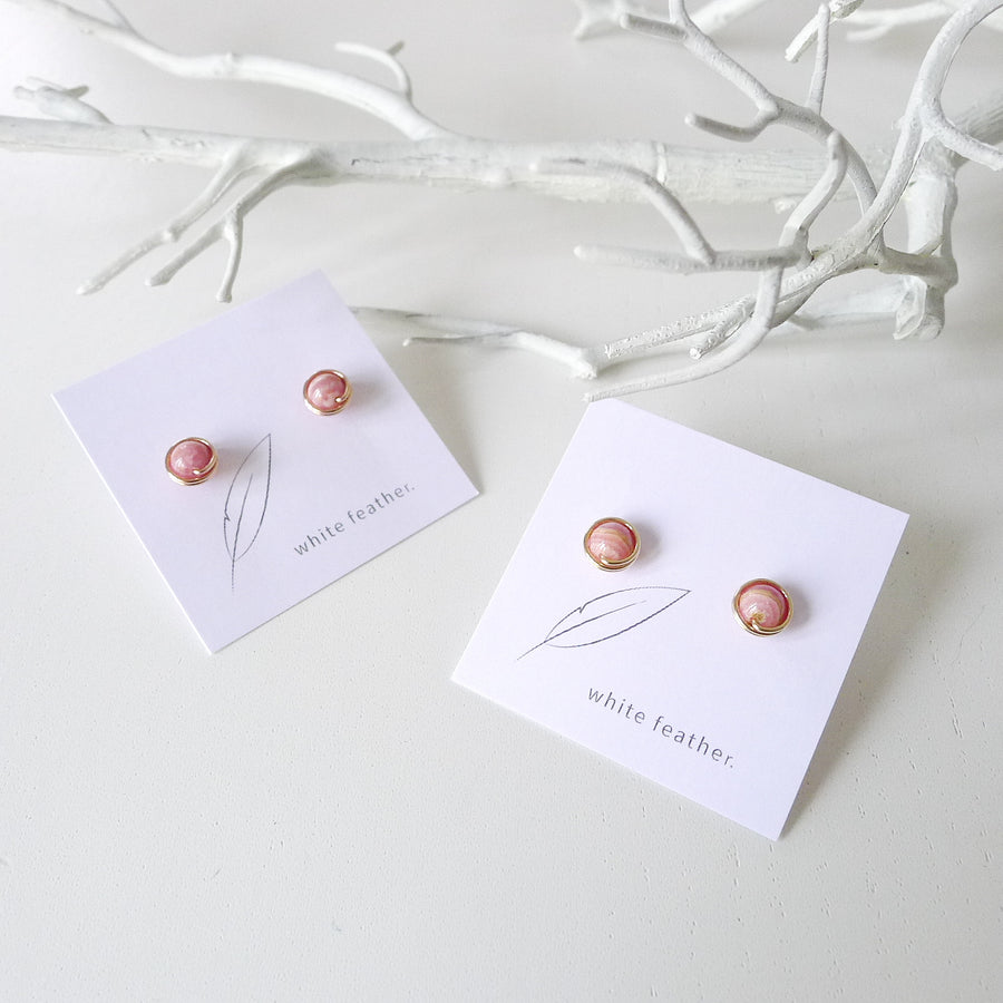 Rhodochrosite Earstuds (Medium) / 14k Gold-filled