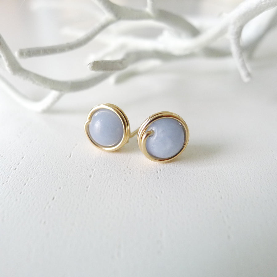 Blue Angelite Earstuds (Medium) / 14k Gold-filled