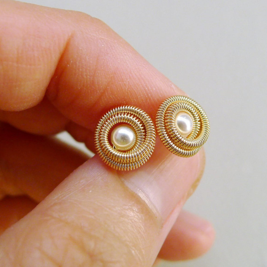 Gold and sales pearl earrings